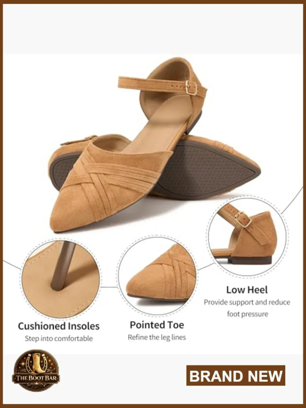 Adjustable Buckle Suede Flats for Office Commute, Pointed Toe Comfort